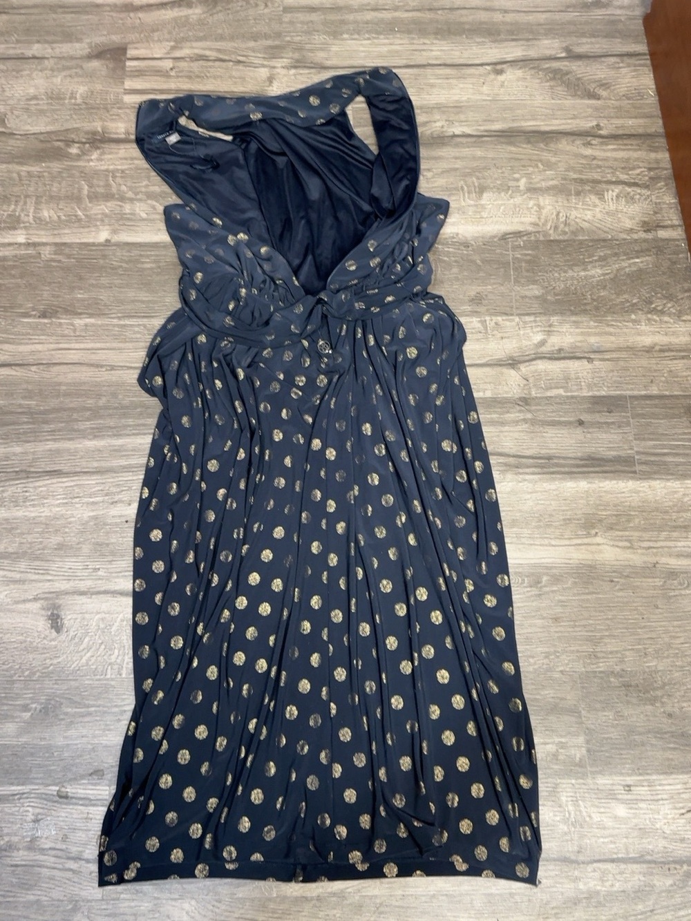 Tommy Hilfiger Navy Gold Metallic Polka Dot Halter Maxi Dress Size 10 - Picture 5 of 12